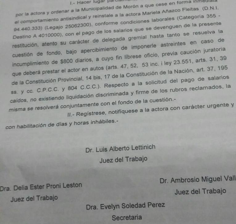 Photo of Fallo judicial ordena reincorporar a los despedidos en el municipio de Morón