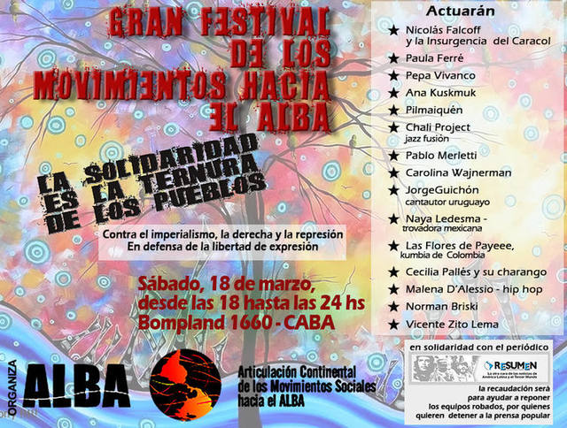 Photo of Festival de los Movimientos hacia el ALBA en solidaridad con Resumen Latinoamericano