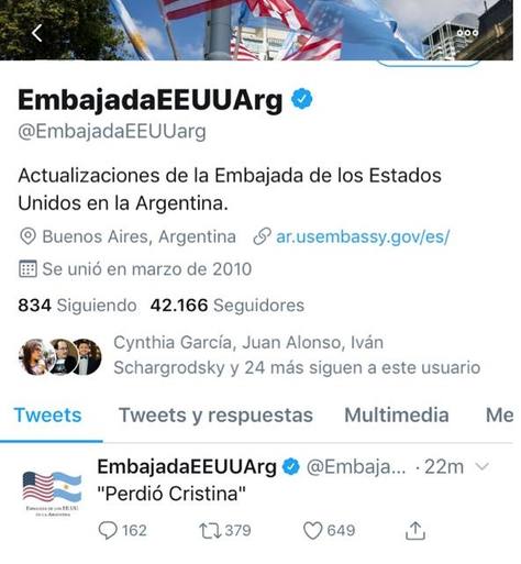 Photo of La Embajada de EE.UU tuiteó contra CFK y luego denunció que le hackearon la cuenta