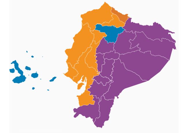 Ecuador está dividido entre la Sierra y la Amazonía, por un lado, y la Costa por el otro.